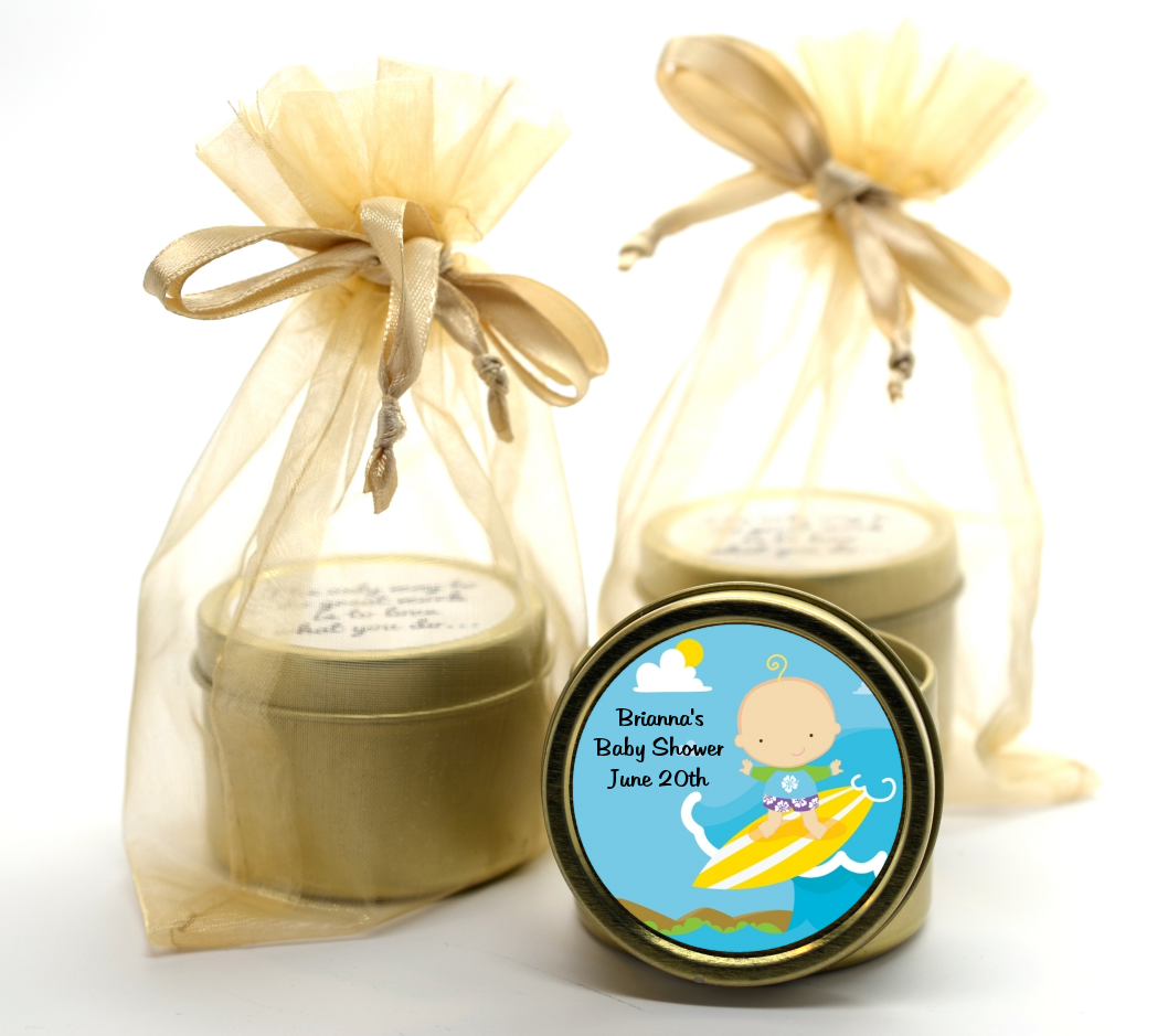 Surf Boy - Baby Shower Gold Tin Candle Favors