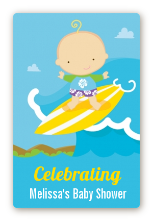 Surf Boy - Custom Large Rectangle Baby Shower Sticker/Labels