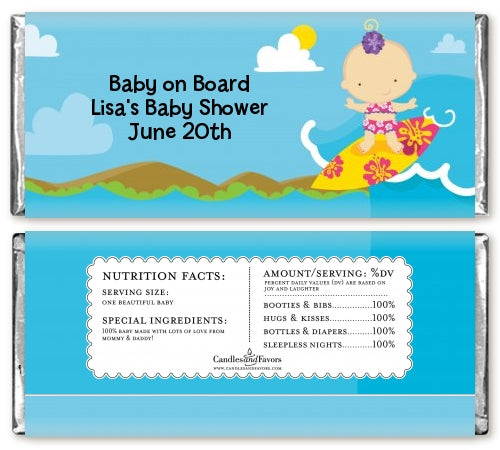 Surf Girl - Personalized Baby Shower Candy Bar Wrappers