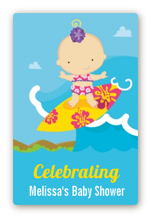 Surf Girl - Custom Large Rectangle Baby Shower Sticker/Labels