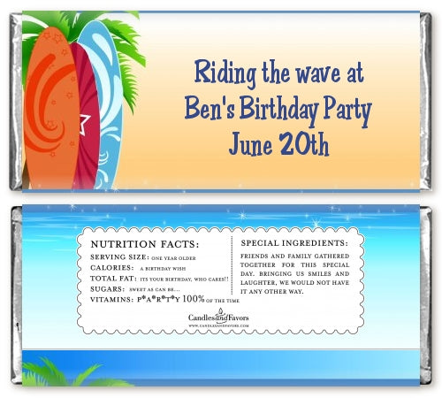 Surf's Up - Personalized Birthday Party Candy Bar Wrappers