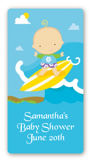 Surf Boy - Custom Rectangle Baby Shower Sticker/Labels