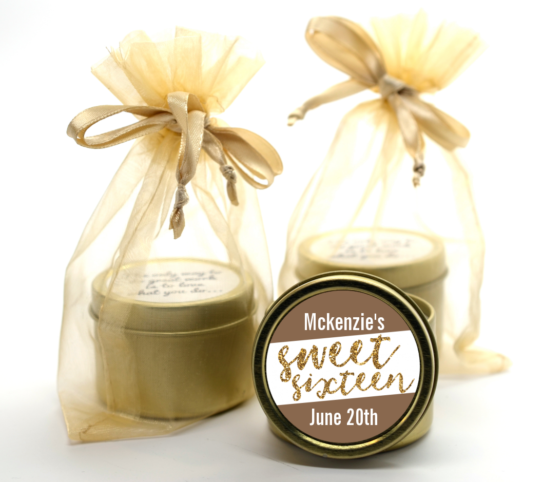 Sweet 16 - Birthday Party Gold Tin Candle Favors