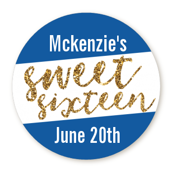 Sweet 16 - Round Personalized Birthday Party Sticker Labels