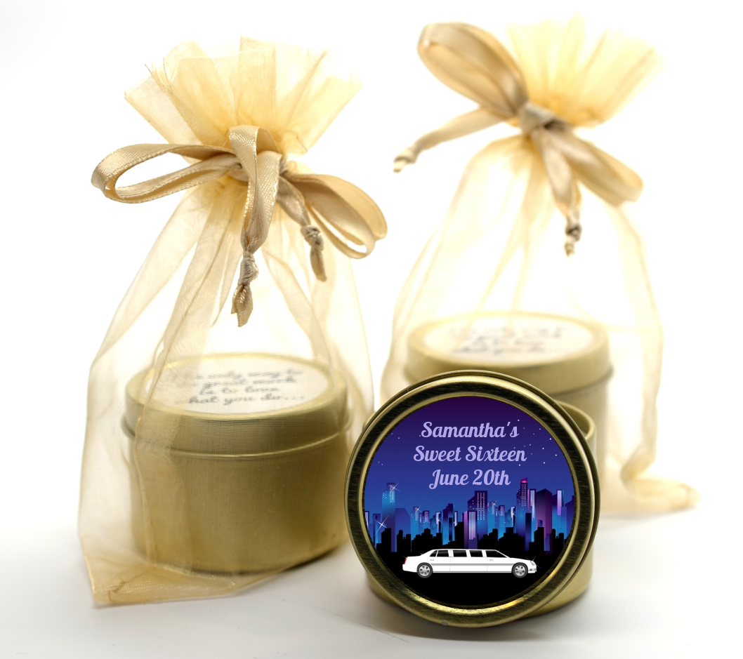 Sweet 16 Limo - Birthday Party Gold Tin Candle Favors