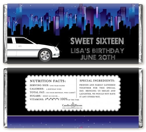 Sweet 16 Limo - Personalized Birthday Party Candy Bar Wrappers