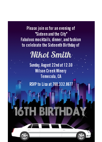 Sweet 16 Limo - Birthday Party Petite Invitations