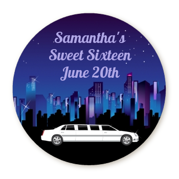 Sweet 16 Limo - Round Personalized Birthday Party Sticker Labels