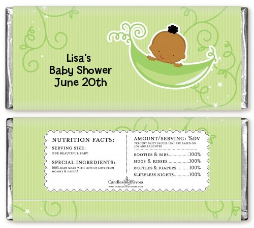 Sweet Pea African American Boy - Personalized Baby Shower Candy Bar Wrappers