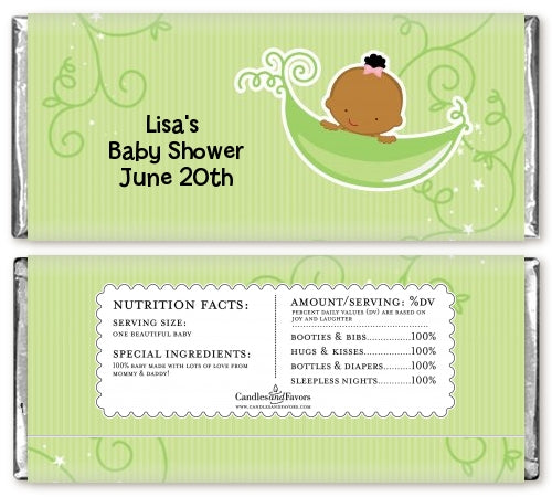 Sweet Pea African American Girl - Personalized Baby Shower Candy Bar Wrappers