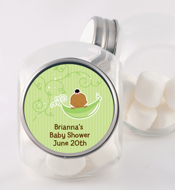 Sweet Pea African American Girl - Personalized Baby Shower Candy Jar