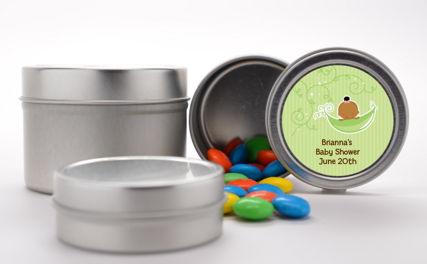 Sweet Pea African American Girl - Custom Baby Shower Favor Tins