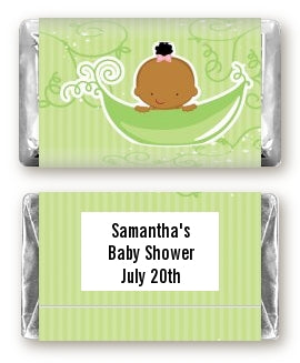 Sweet Pea African American Girl - Personalized Baby Shower Mini Candy Bar Wrappers
