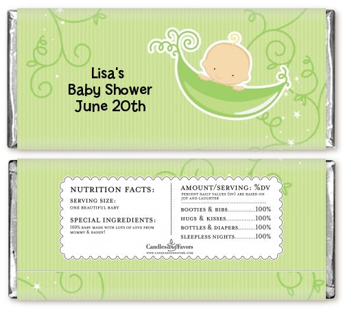 Sweet Pea Caucasian Boy - Personalized Baby Shower Candy Bar Wrappers