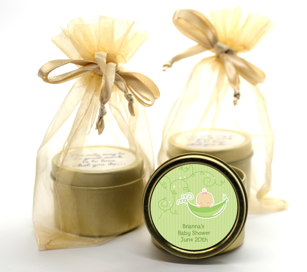Sweet Pea Caucasian Girl - Baby Shower Gold Tin Candle Favors