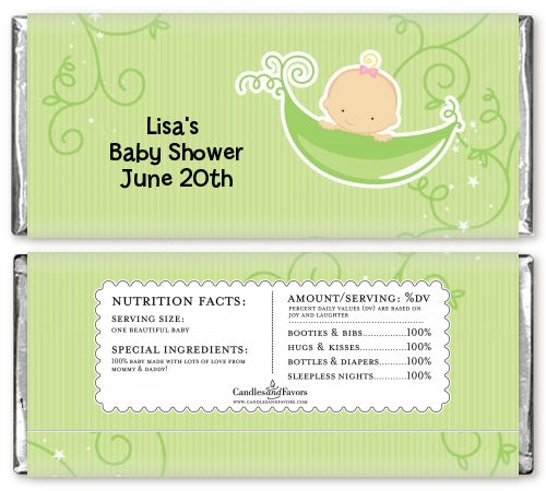 Sweet Pea Caucasian Girl - Personalized Baby Shower Candy Bar Wrappers