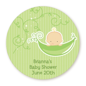 Sweet Pea Caucasian Boy - Round Personalized Baby Shower Sticker Labels