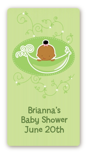 Sweet Pea African American Girl - Custom Rectangle Baby Shower Sticker/Labels
