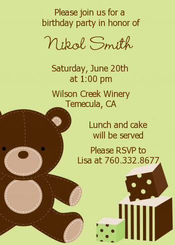 Teddy Bear - Birthday Party Invitations