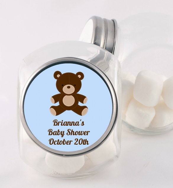 Teddy Bear Blue - Personalized Baby Shower Candy Jar