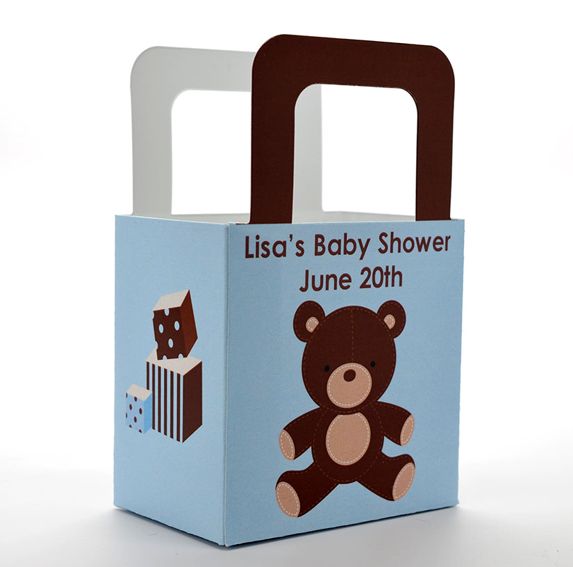 Teddy Bear Blue - Personalized Baby Shower Favor Boxes