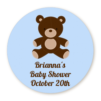 Teddy Bear Blue - Round Personalized Baby Shower Sticker Labels