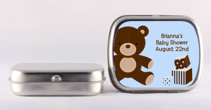 Teddy Bear Blue - Personalized Baby Shower Mint Tins