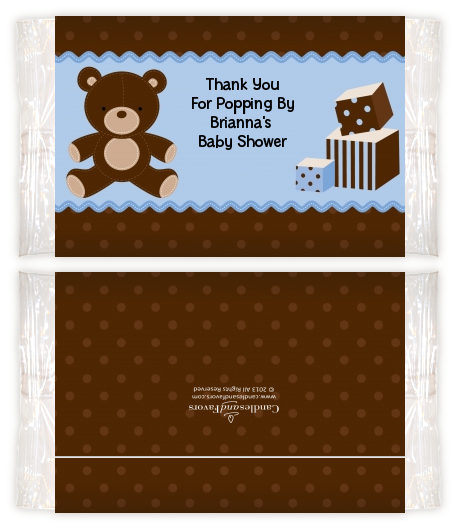 Teddy Bear Blue - Personalized Popcorn Wrapper Baby Shower Favors