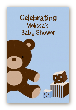 Teddy Bear Blue - Custom Large Rectangle Baby Shower Sticker/Labels