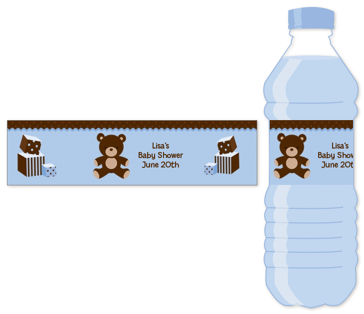 Teddy Bear Blue - Personalized Baby Shower Water Bottle Labels