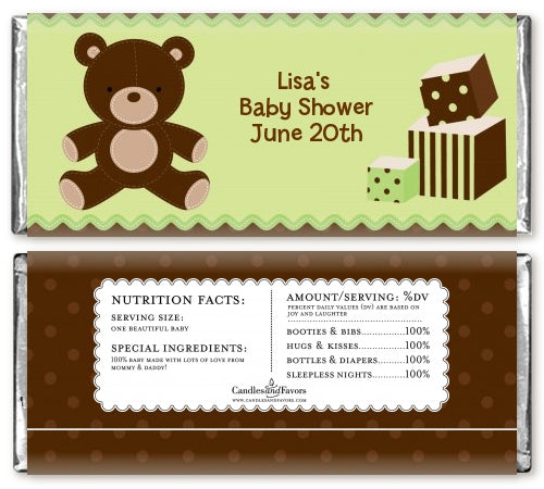 Teddy Bear Neutral - Personalized Baby Shower Candy Bar Wrappers