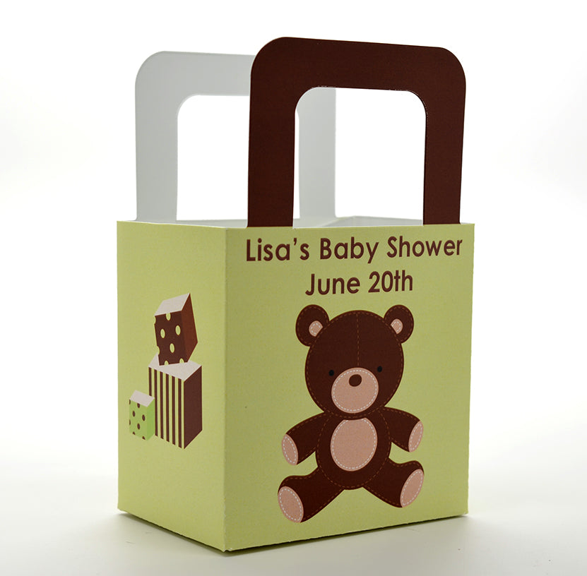 Teddy Bear Neutral - Personalized Baby Shower Favor Boxes