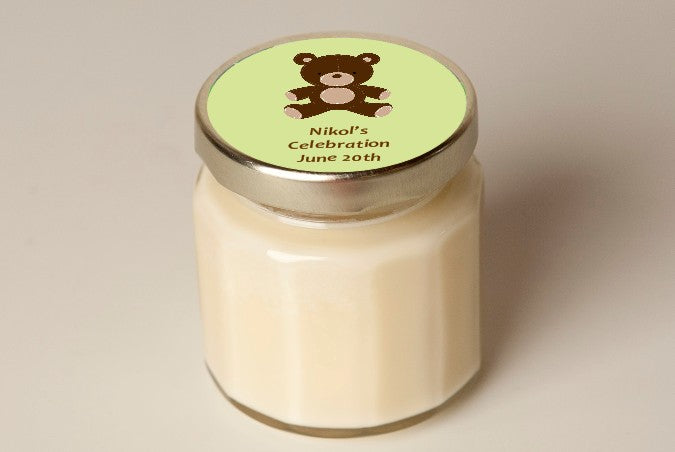 Teddy Bear Neutral - Baby Shower Personalized Candle Jar