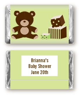 Teddy Bear Neutral - Personalized Baby Shower Mini Candy Bar Wrappers