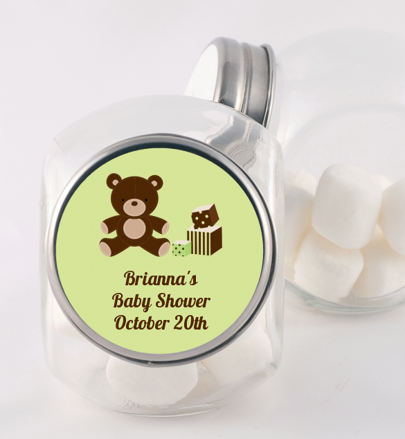 Teddy Bear Neutral - Personalized Baby Shower Candy Jar