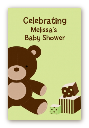 Teddy Bear Neutral - Custom Large Rectangle Baby Shower Sticker/Labels