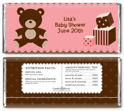 Teddy Bear Pink - Personalized Baby Shower Candy Bar Wrappers