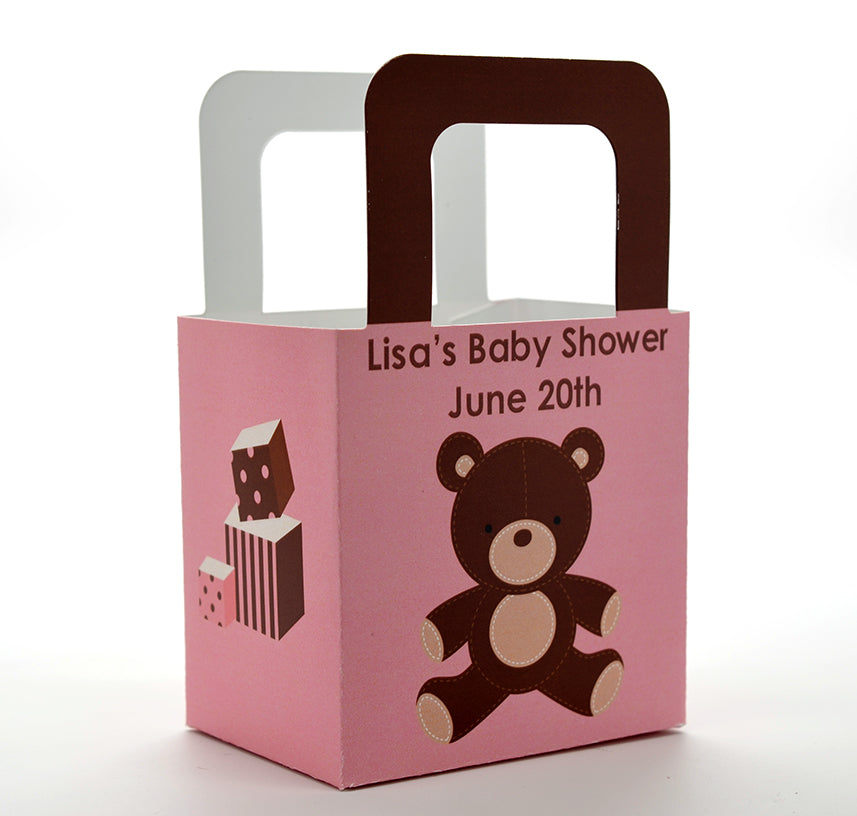 Teddy Bear Pink - Personalized Baby Shower Favor Boxes