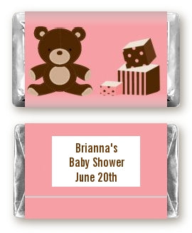 Teddy Bear Pink - Personalized Baby Shower Mini Candy Bar Wrappers