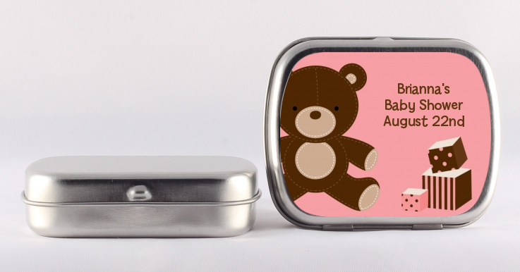 Teddy Bear Pink - Personalized Baby Shower Mint Tins