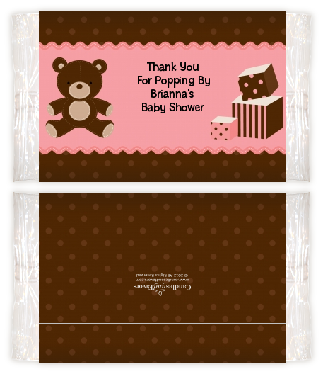 Teddy Bear Pink - Personalized Popcorn Wrapper Baby Shower Favors