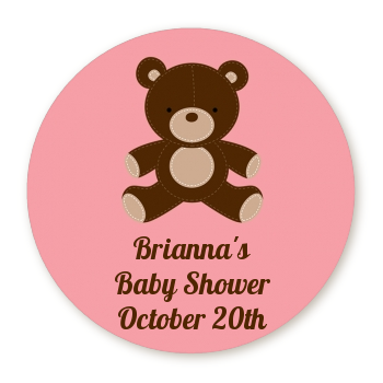 Teddy Bear Pink - Round Personalized Baby Shower Sticker Labels