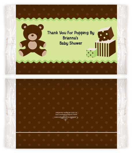Teddy Bear Neutral - Personalized Popcorn Wrapper Baby Shower Favors
