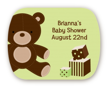 Teddy Bear Neutral - Personalized Baby Shower Rounded Corner Stickers
