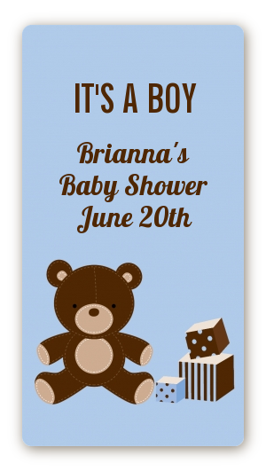 Teddy Bear Blue - Custom Rectangle Baby Shower Sticker/Labels