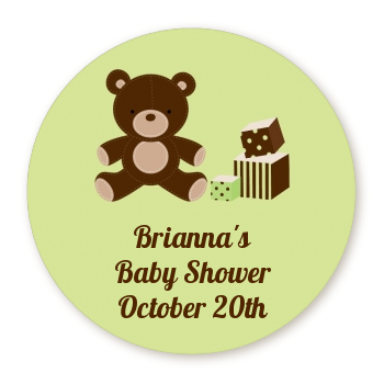 Teddy Bear Neutral - Round Personalized Baby Shower Sticker Labels