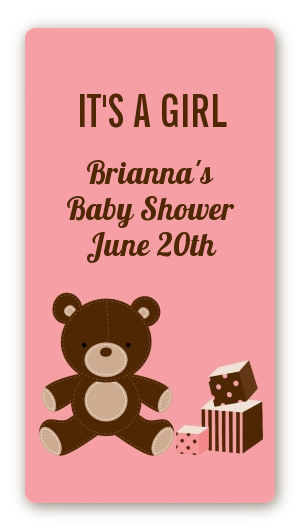 Teddy Bear Pink - Custom Rectangle Baby Shower Sticker/Labels