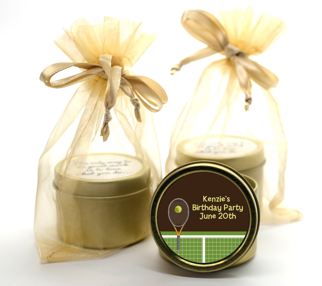 Tennis - Birthday Party Gold Tin Candle Favors