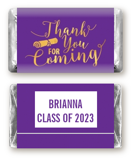 Thank You For Coming Purple Gold - Personalized Graduation Party Mini Candy Bar Wrappers