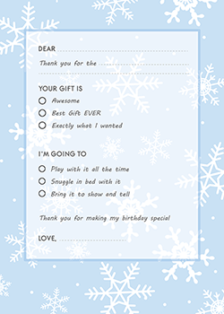 Snowflakes - Birthday Party Fill In Thank You Cards